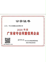 k1体育五金-2020年广东省守合同重信用企业