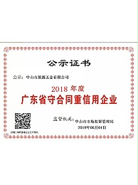 k1体育五金-2018年广东省守合同重信用企业